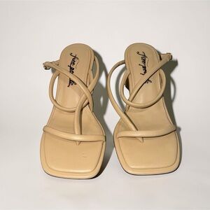 Free People Beige Strappy Square-Toe Heeled Sandals